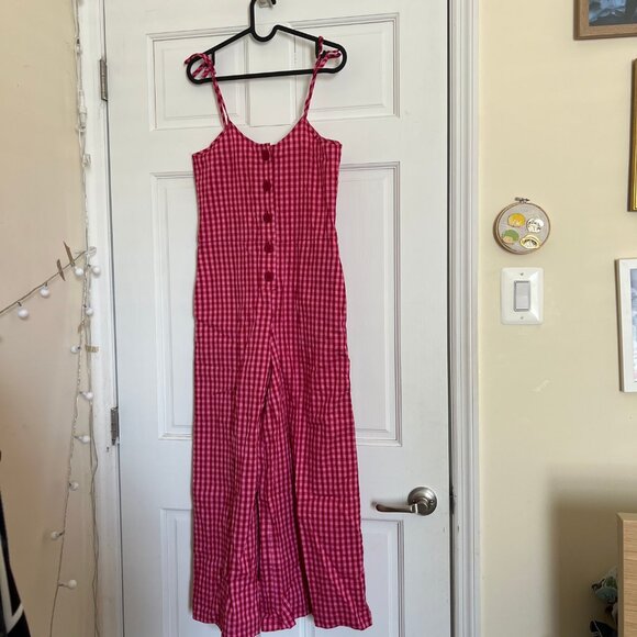 NWT Lazy Oaf Red Gingham Checkin You Out Wide Leg Jumpsuit - Picture 5 of 9
